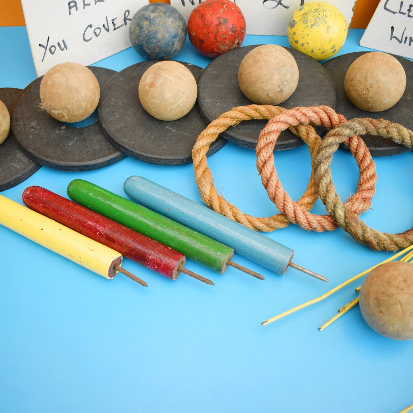 Vintage 1970s Handmade Fairground Game Set - Croquet Balls, Hoops Etc by Pineapple Retro