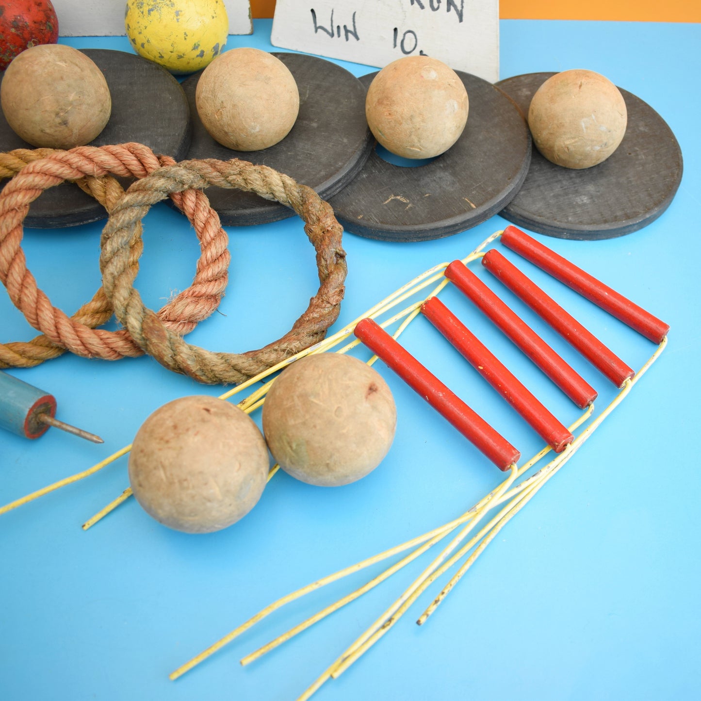 Vintage 1970s Handmade Fairground Game Set - Croquet Balls, Hoops Etc by Pineapple Retro