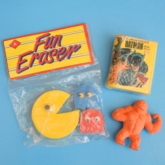 Vintage 1980s Collectable Erasers / Rubbers - Pac Man / Kitsch