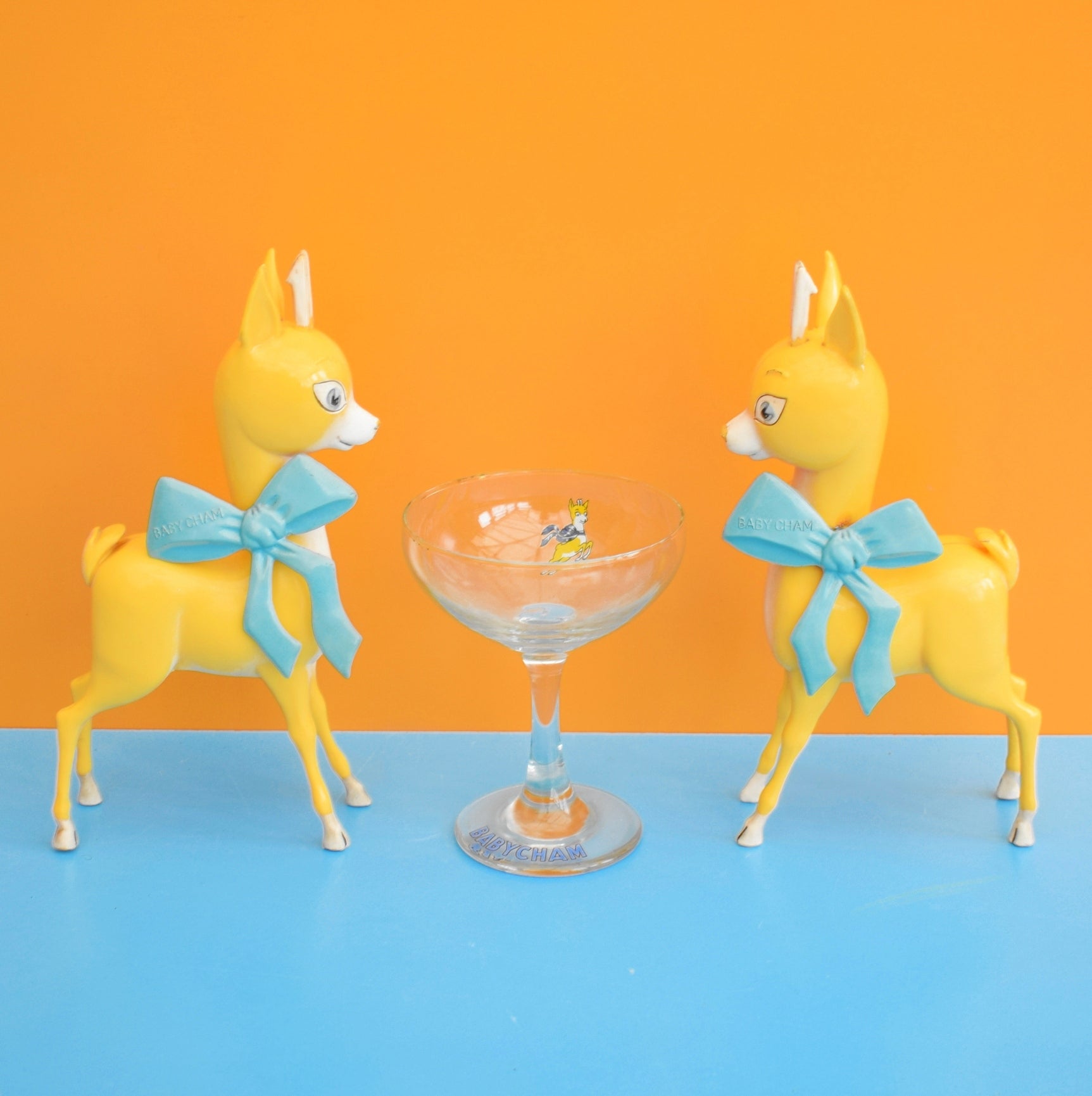 Vintage 1970s Babycham Bambi Figure / Fawn & Glass / Charm by Pineapple Retro