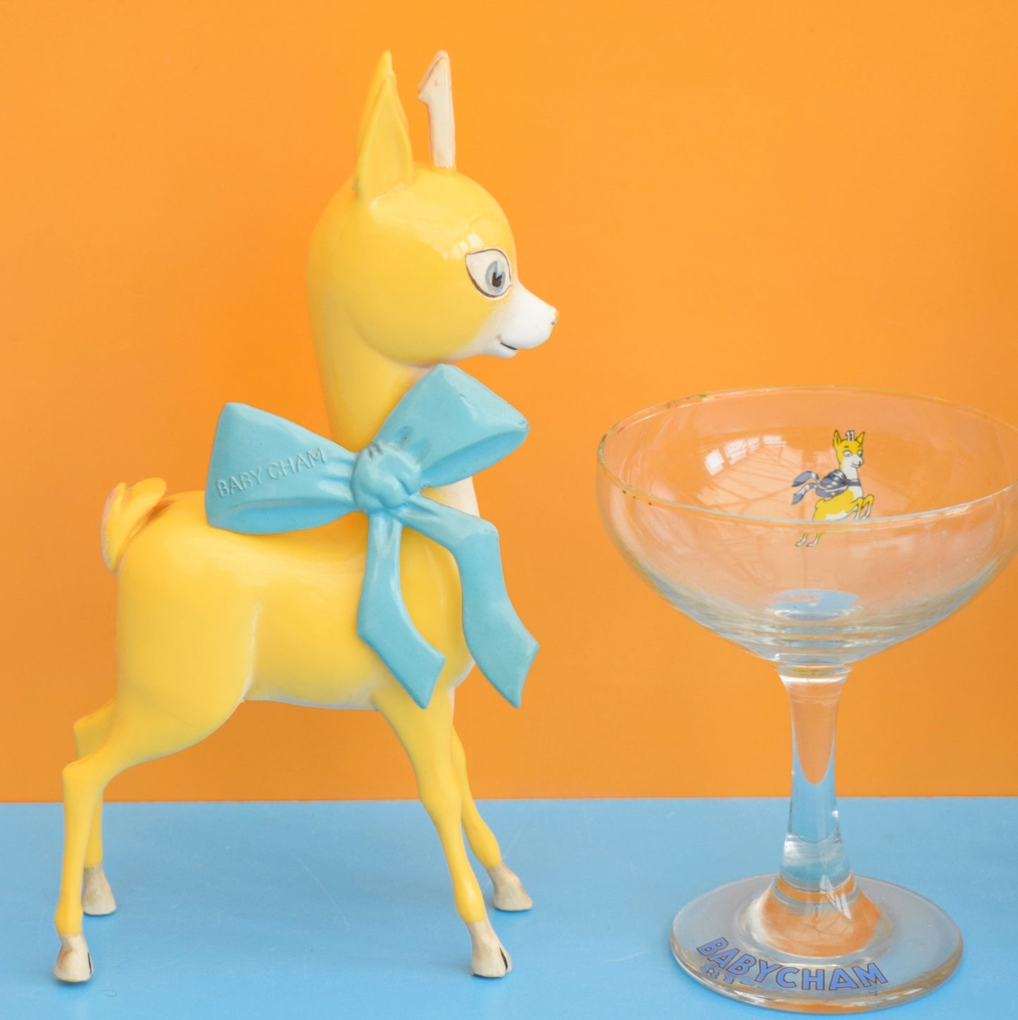 Vintage 1970s Babycham Bambi Figure / Fawn & Glass / Charm by Pineapple Retro