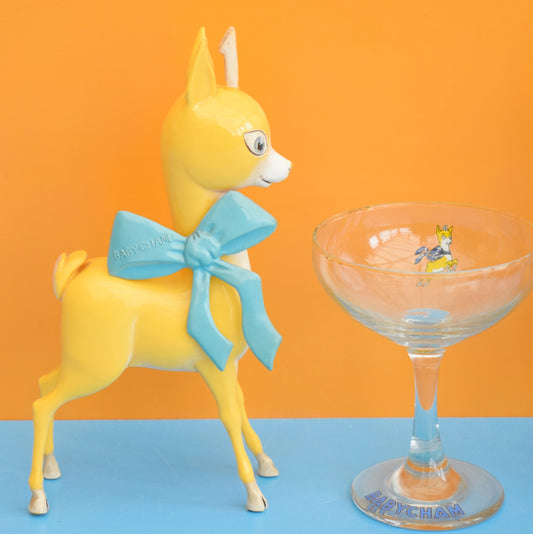 Vintage 1970s Babycham Bambi Figure / Fawn & Glass / Charm by Pineapple Retro