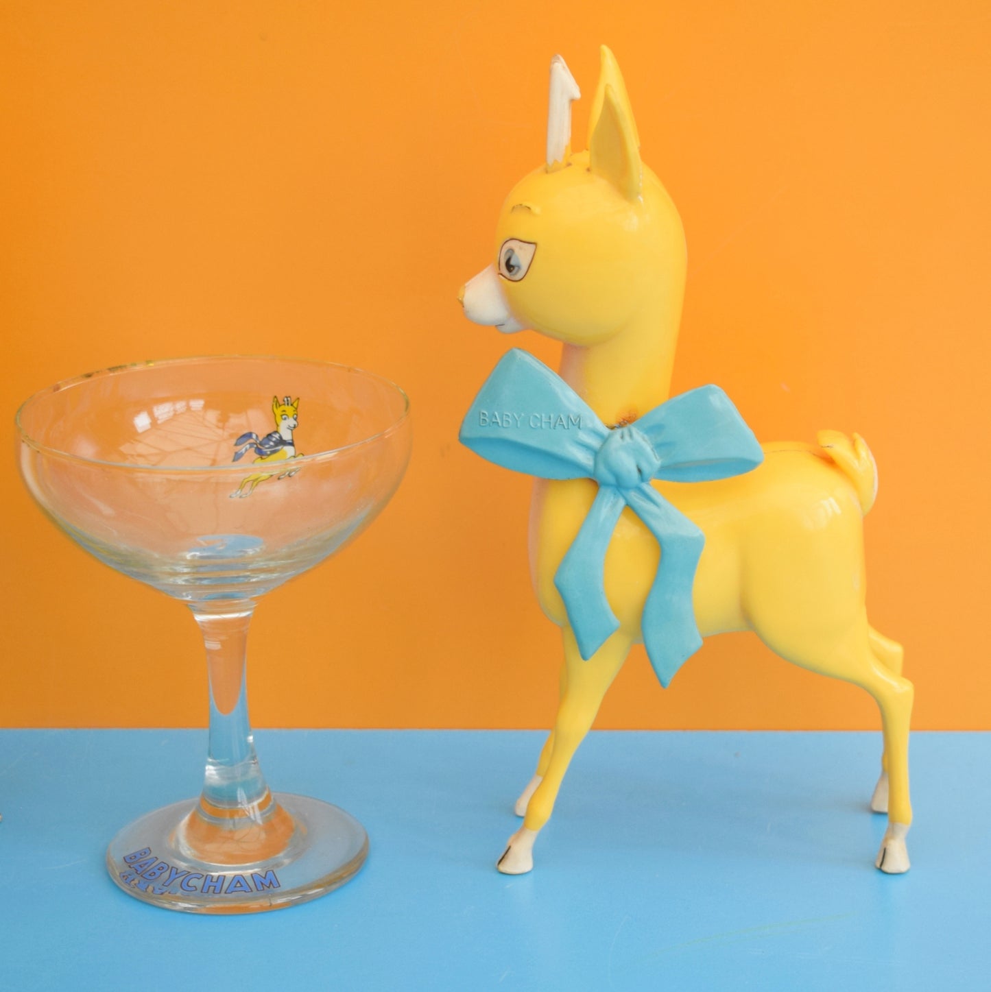 Vintage 1970s Babycham Bambi Figure / Fawn & Glass / Charm by Pineapple Retro