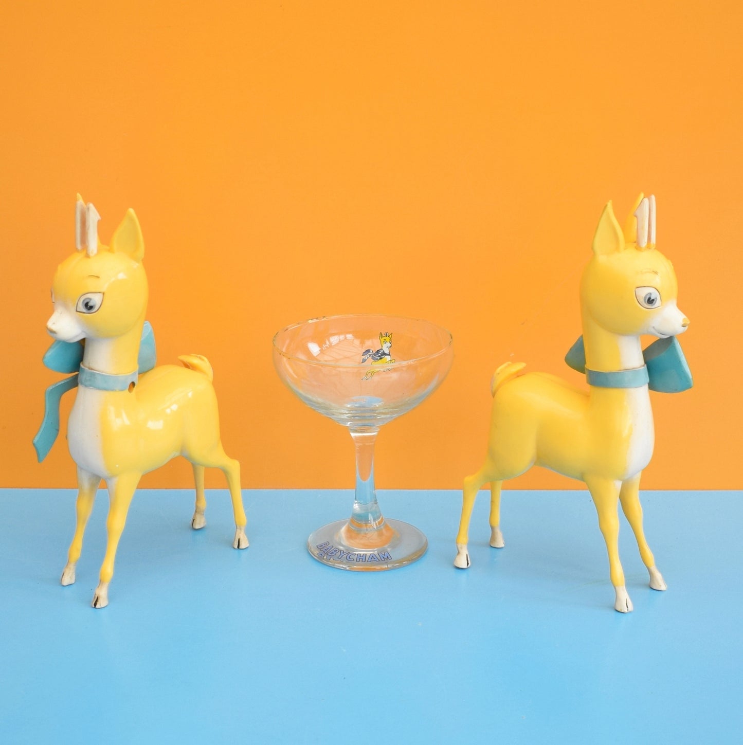 Vintage 1970s Babycham Bambi Figure / Fawn & Glass / Charm by Pineapple Retro