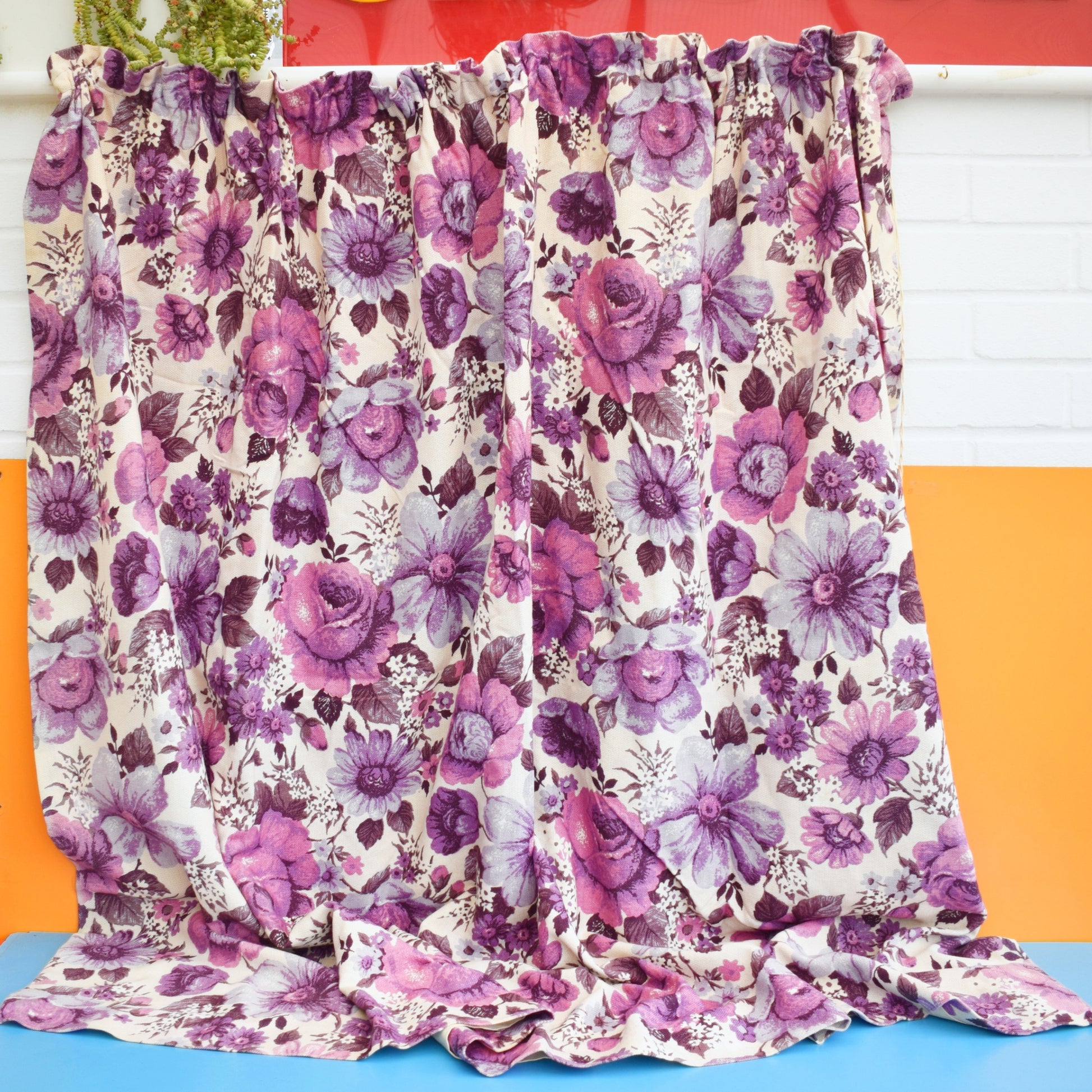 Vintage 1960s Curtains - Flower Power - M&S - Purple . by Vintage