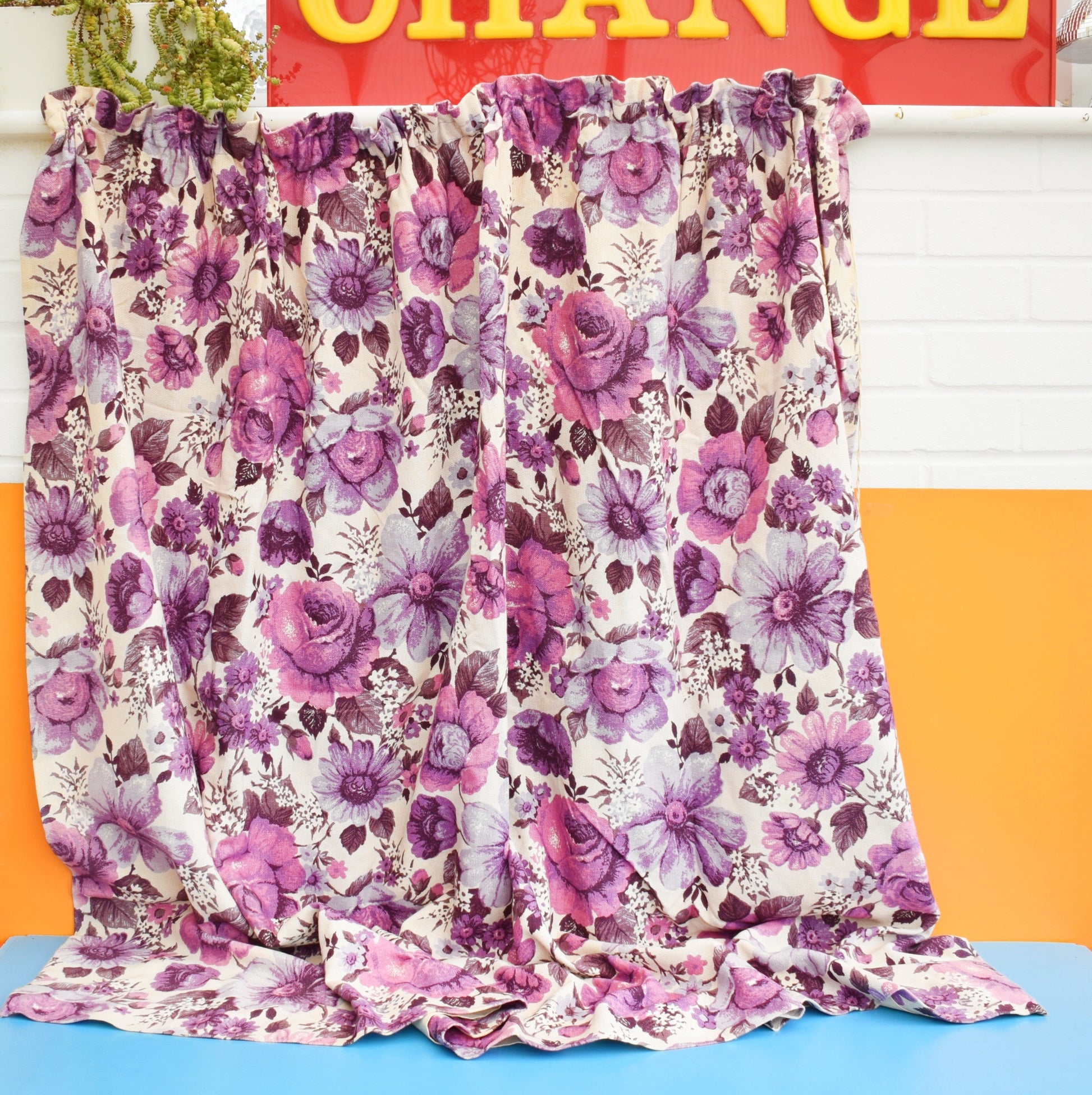 Vintage 1960s Curtains - Flower Power - M&S - Purple . by Vintage