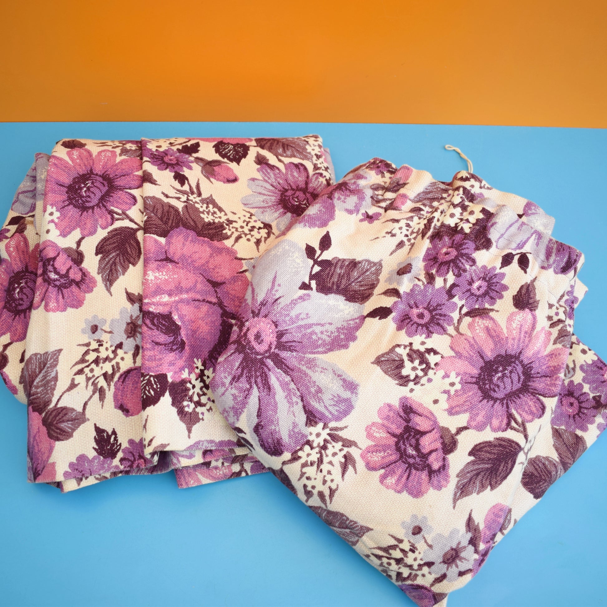 Vintage 1960s Curtains - Flower Power - M&S - Purple . by Vintage