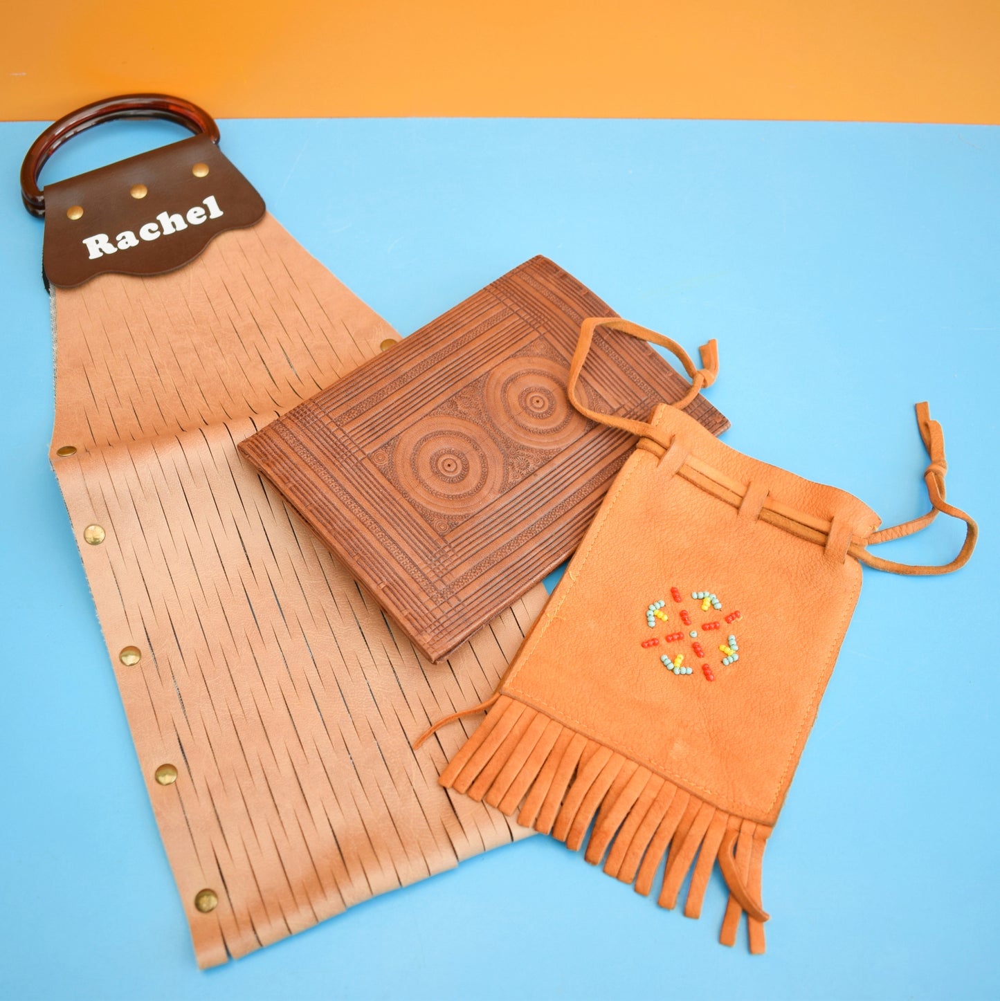 Vintage 1970s Leather Embossed Wallet / Deer Skin / Rachel Shopping Bag by Vintage