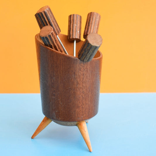 Vintage 1960s Party Picks & Teak Atomic Holder by Pineapple Retro