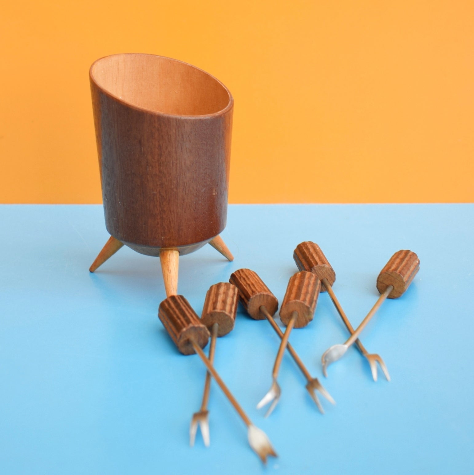 Vintage 1960s Party Picks & Teak Atomic Holder by Pineapple Retro