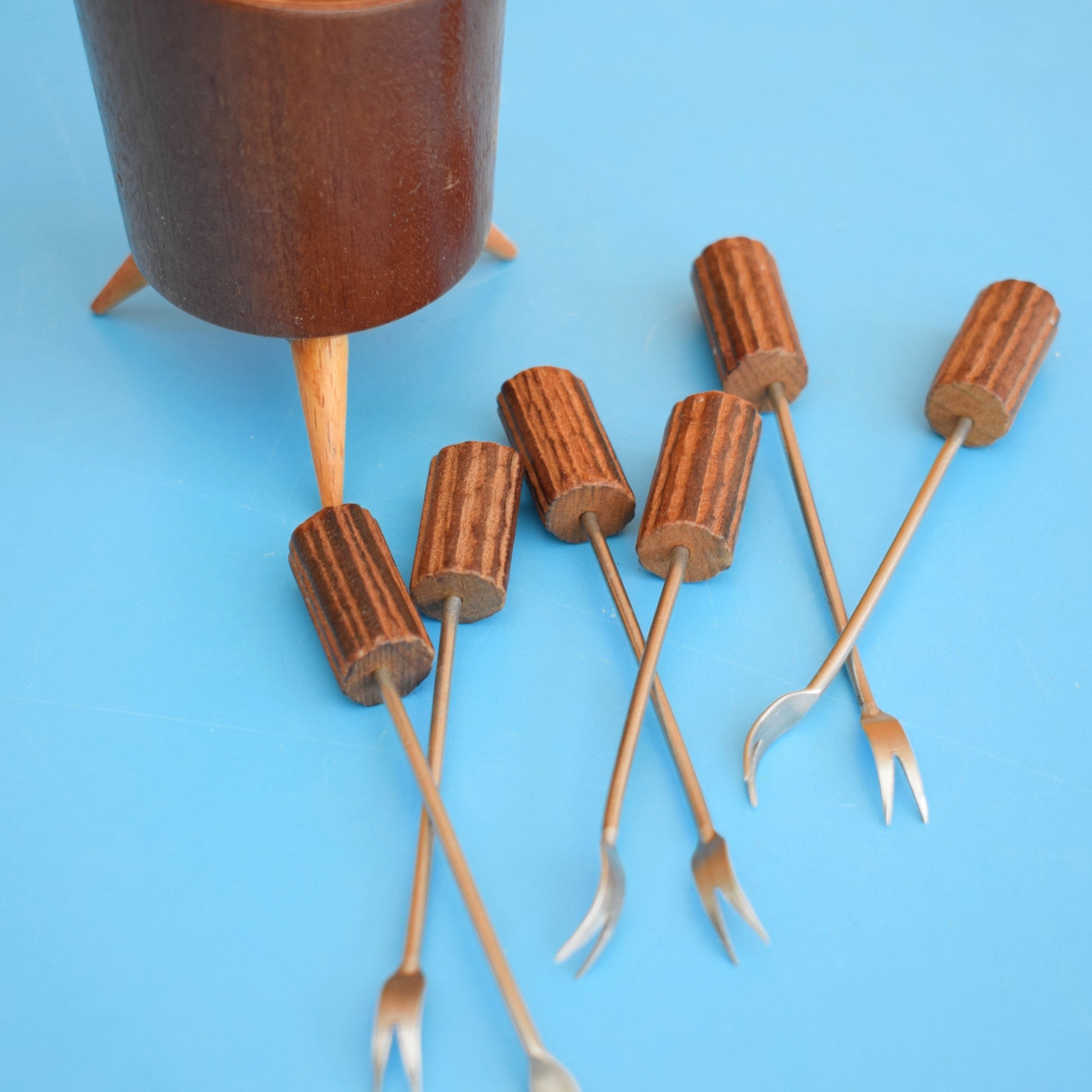 Vintage 1960s Party Picks & Teak Atomic Holder by Pineapple Retro
