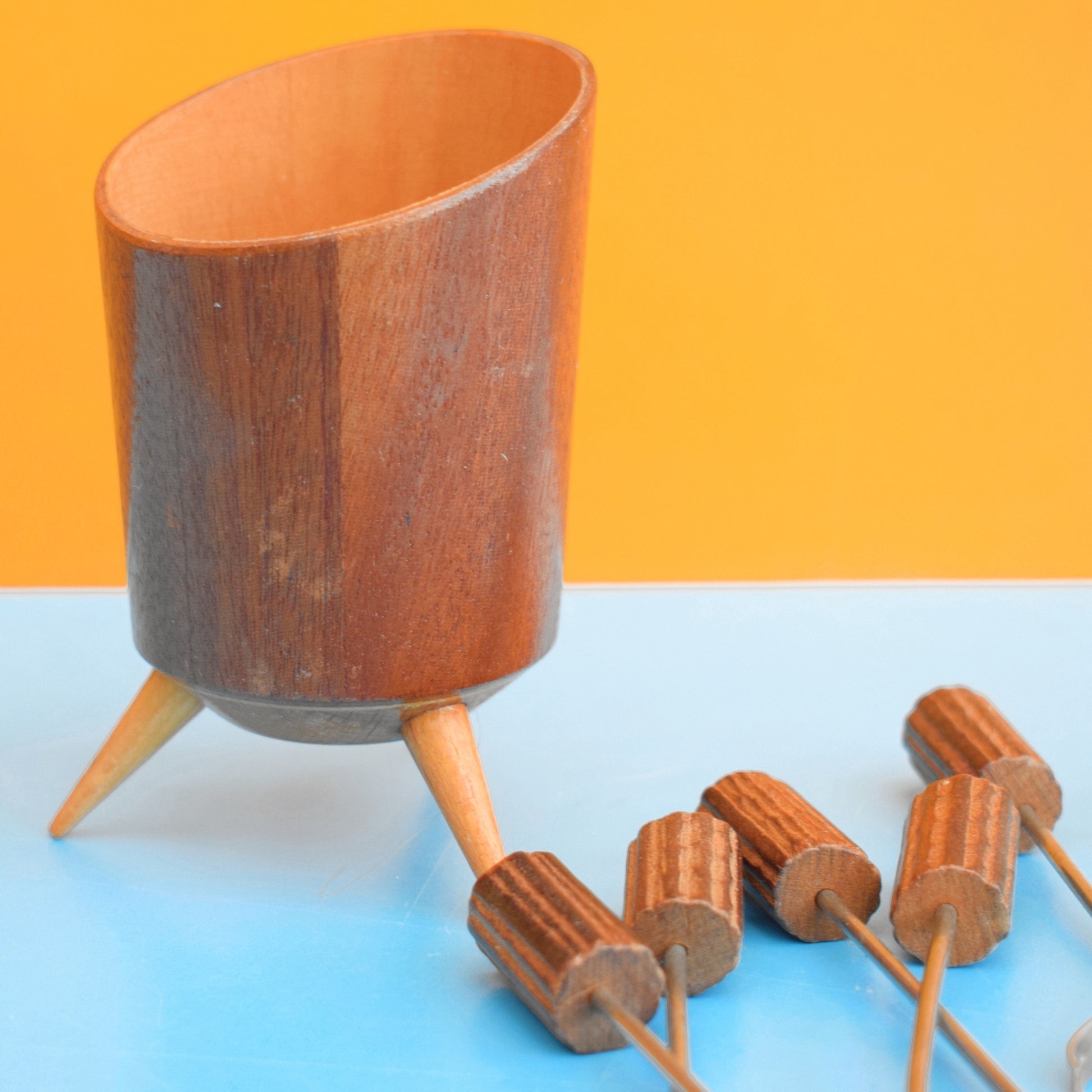 Vintage 1960s Party Picks & Teak Atomic Holder by Pineapple Retro