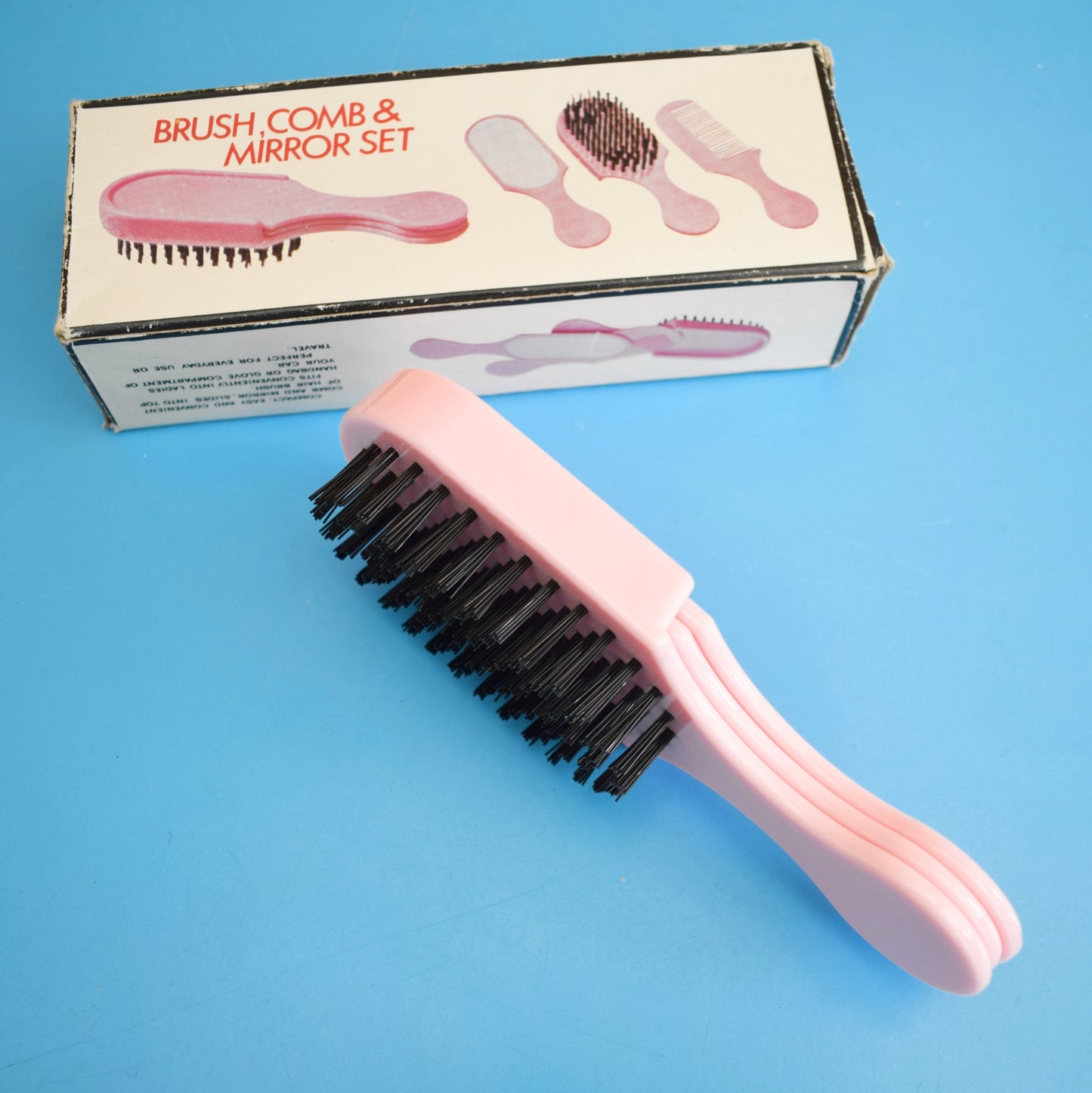 Vintage 1960s Combined Brush, Comb & Mirror Set. - Pink Plastic - Unused by Vintage