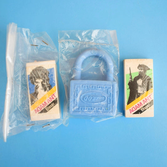 Vintage 1980s Collectable Erasers / Rubbers - Adam Ant / James Bond
