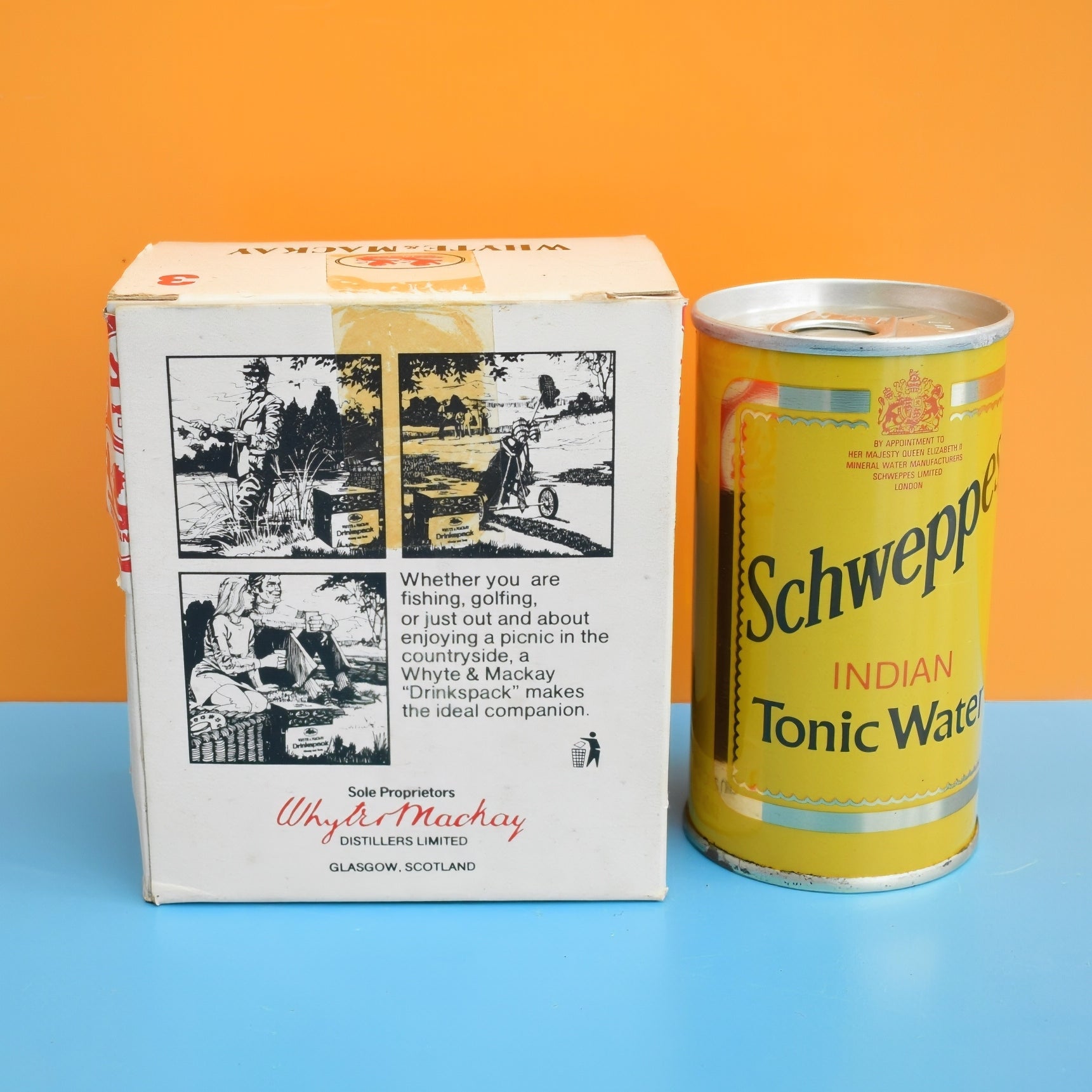 Vintage 1980s Whyte & Mackay Drinks Pack / Schweppes Can - G&T by Pineapple Retro
