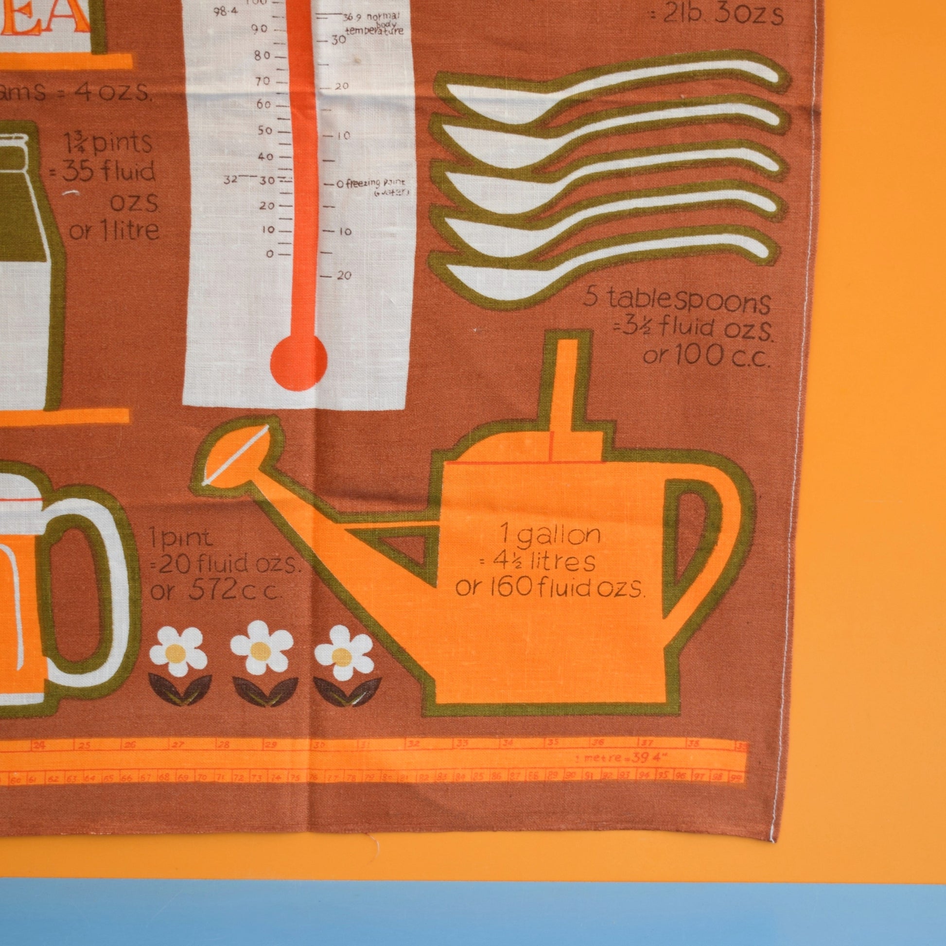 Vintage 1970s Tea Towel - Metric Measurements - Unused- Choice Of Colours by Vintage