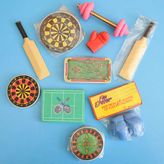 Vintage 1980s Collectable Erasers / Rubbers - Sport / Books