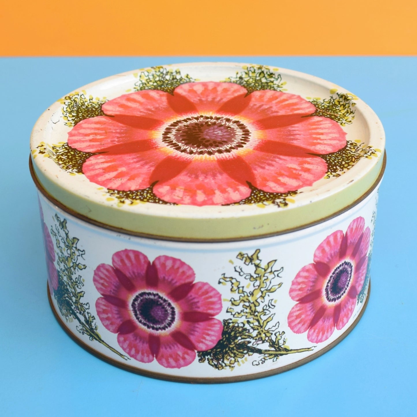 Vintage 1960s Metal Mackintosh & Sons Tin - Flower Print- Pink by Vintage