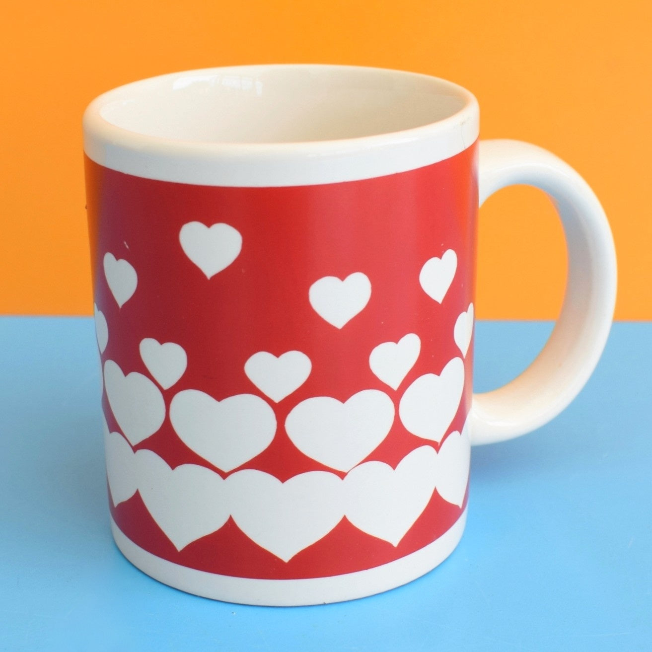 Vintage 1980s Heart Print Mug - Red & White by Pineapple Retro
