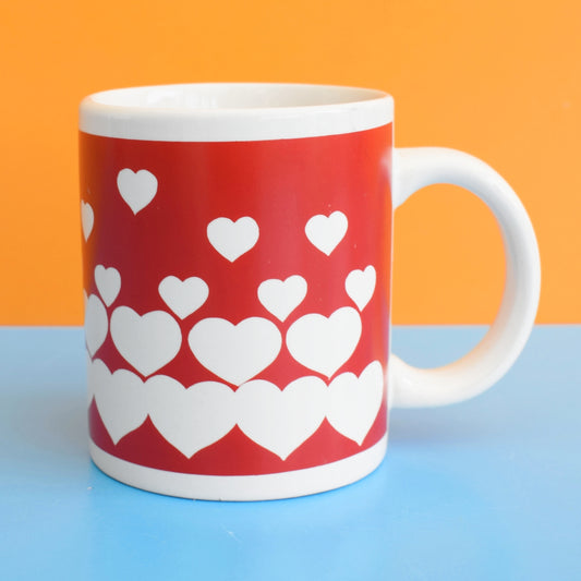 Vintage 1980s Heart Print Mug - Red & White by Pineapple Retro