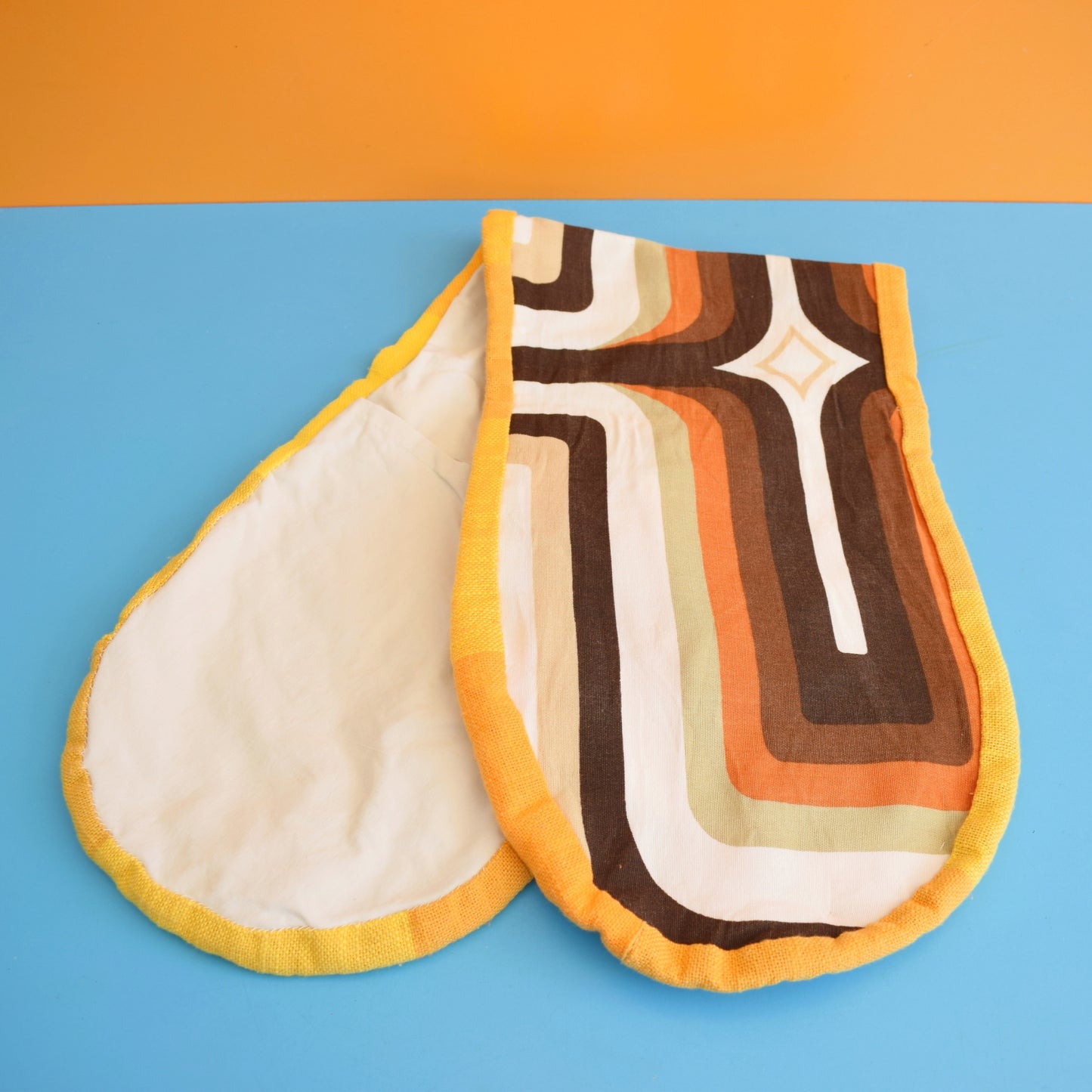 Vintage 1960s Homemade Oven Glove - Orange & Brown Geometric by Pineapple Retro