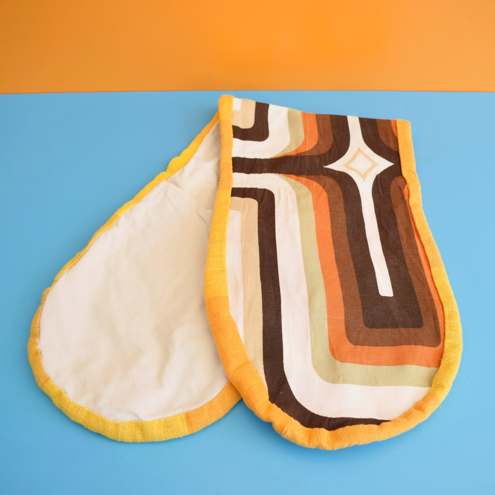 Vintage 1960s Homemade Oven Glove - Orange & Brown Geometric by Pineapple Retro