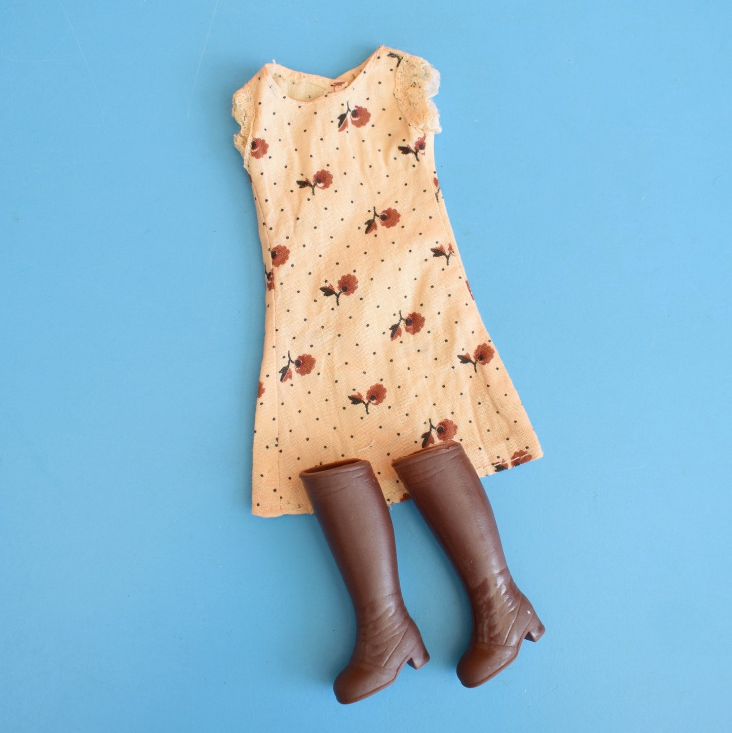 Vintage 1970s Sindy Doll Separates Outfit- Brown Dress & Boots by Pineapple Retro