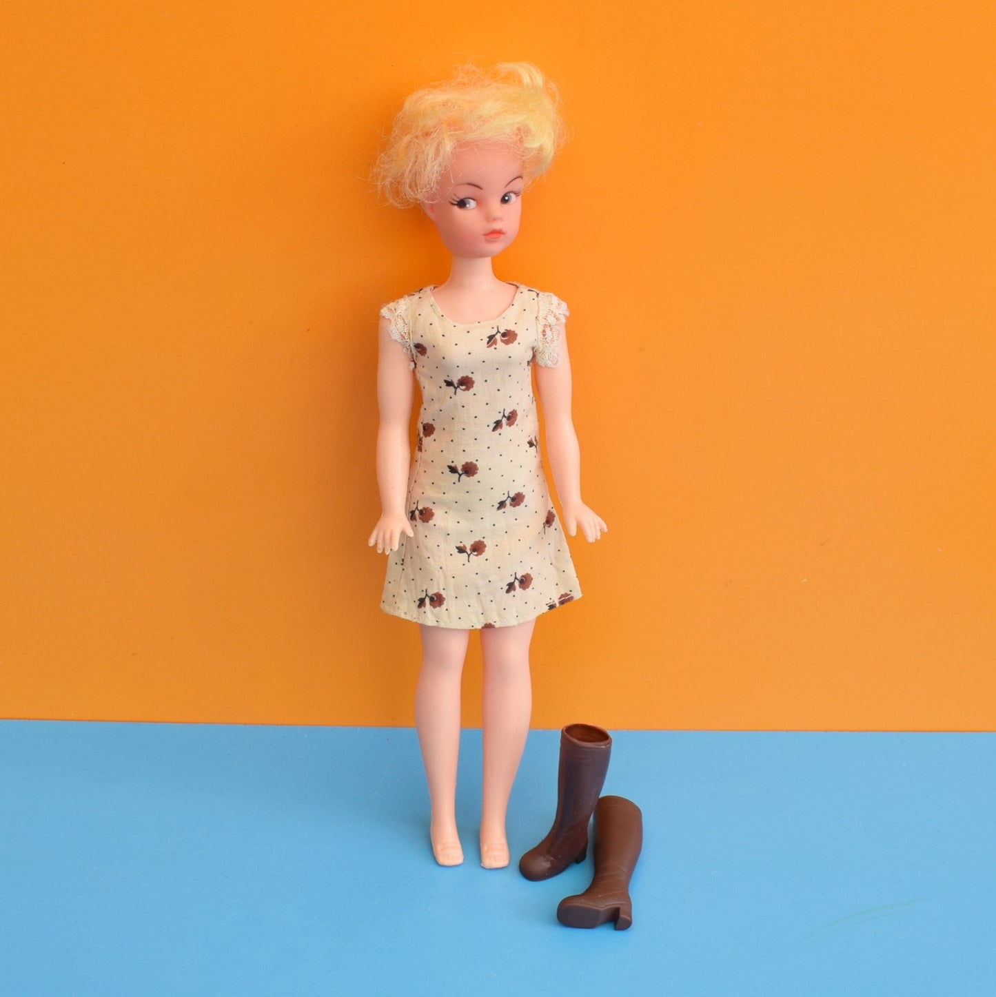 Vintage 1970s Sindy Doll Separates Outfit- Brown Dress & Boots by Pineapple Retro