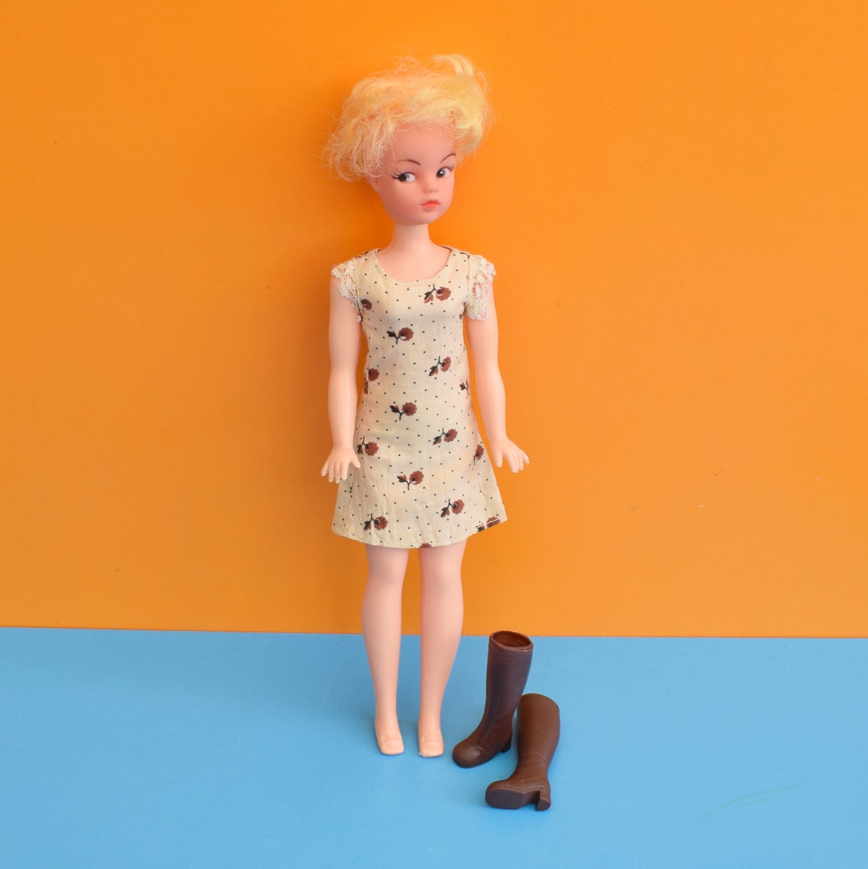 Vintage 1970s Sindy Doll Separates Outfit- Brown Dress & Boots by Pineapple Retro