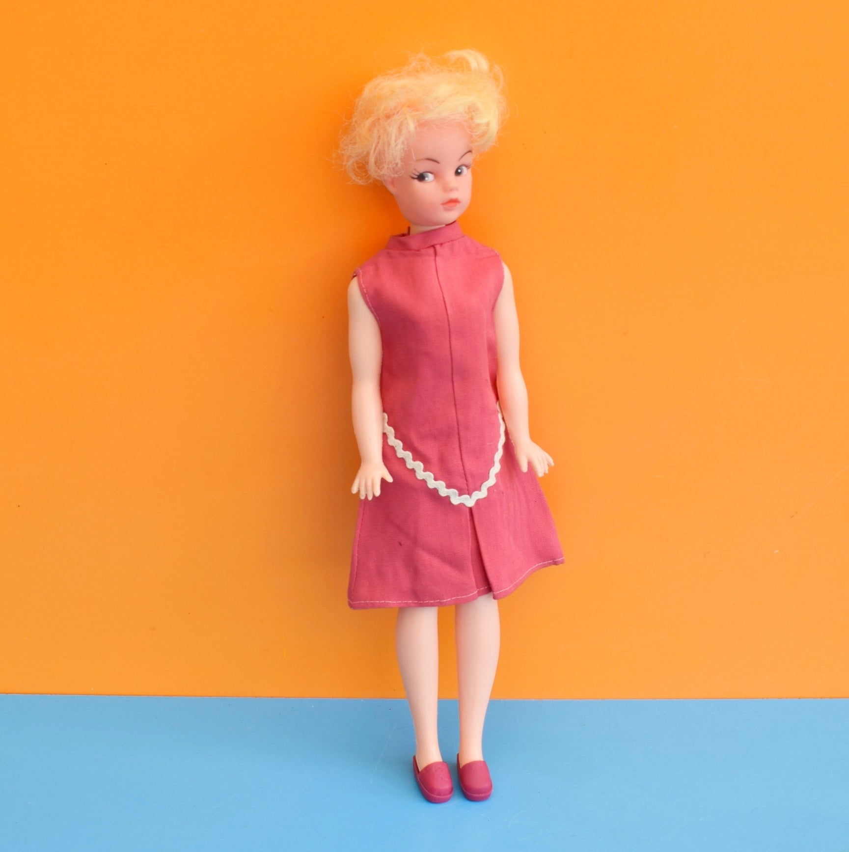 Vintage 1970s Sindy Doll Separates Outfit- Pink Shift Dress & Shoes by Pineapple Retro