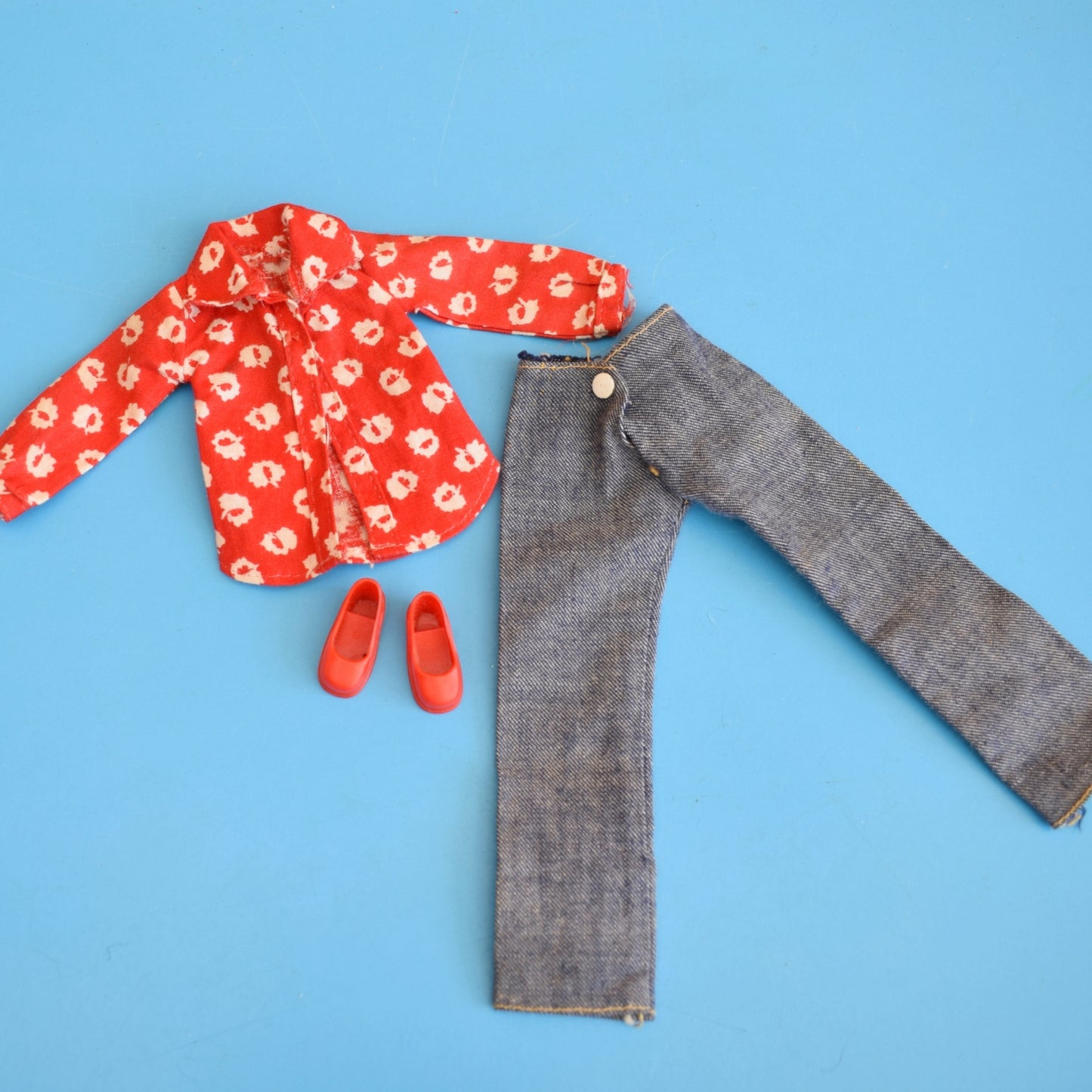 Vintage 1970s Sindy Doll Separates Outfit- Red Shirt & Jeans by Pineapple Retro