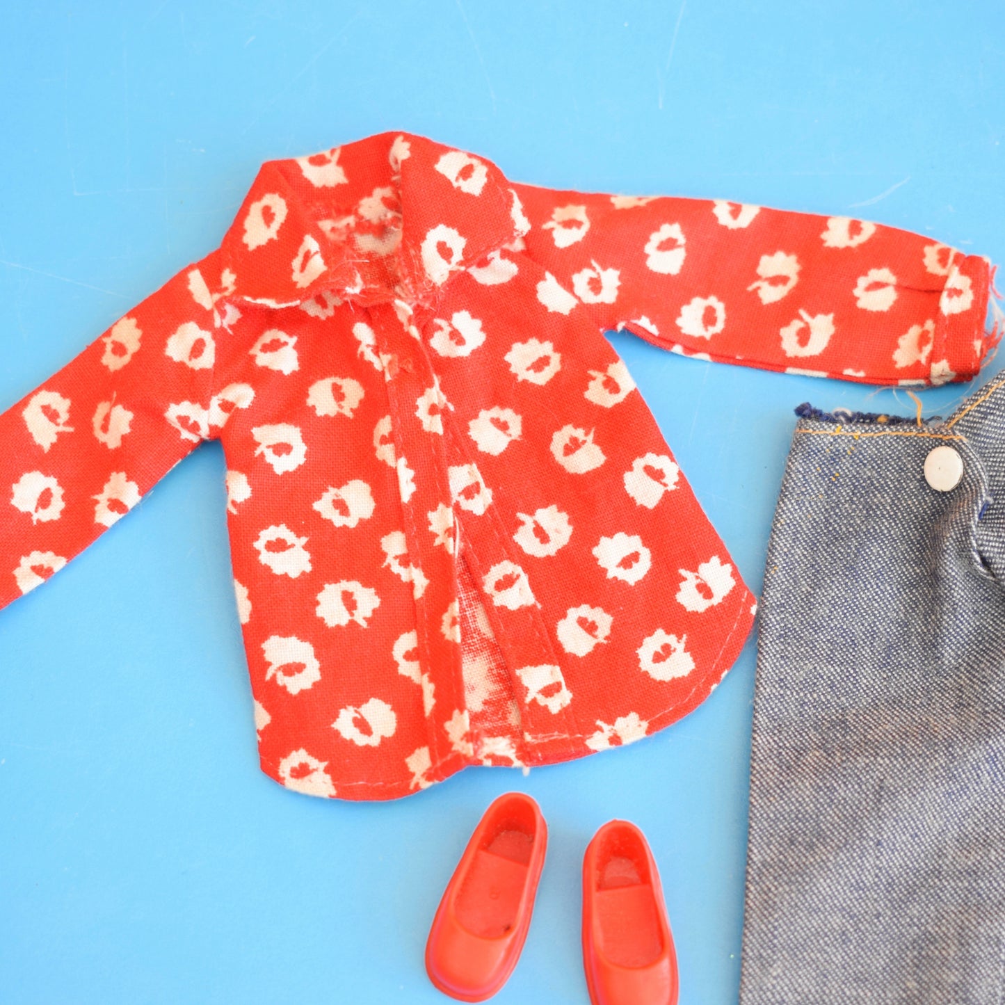 Vintage 1970s Sindy Doll Separates Outfit- Red Shirt & Jeans by Pineapple Retro