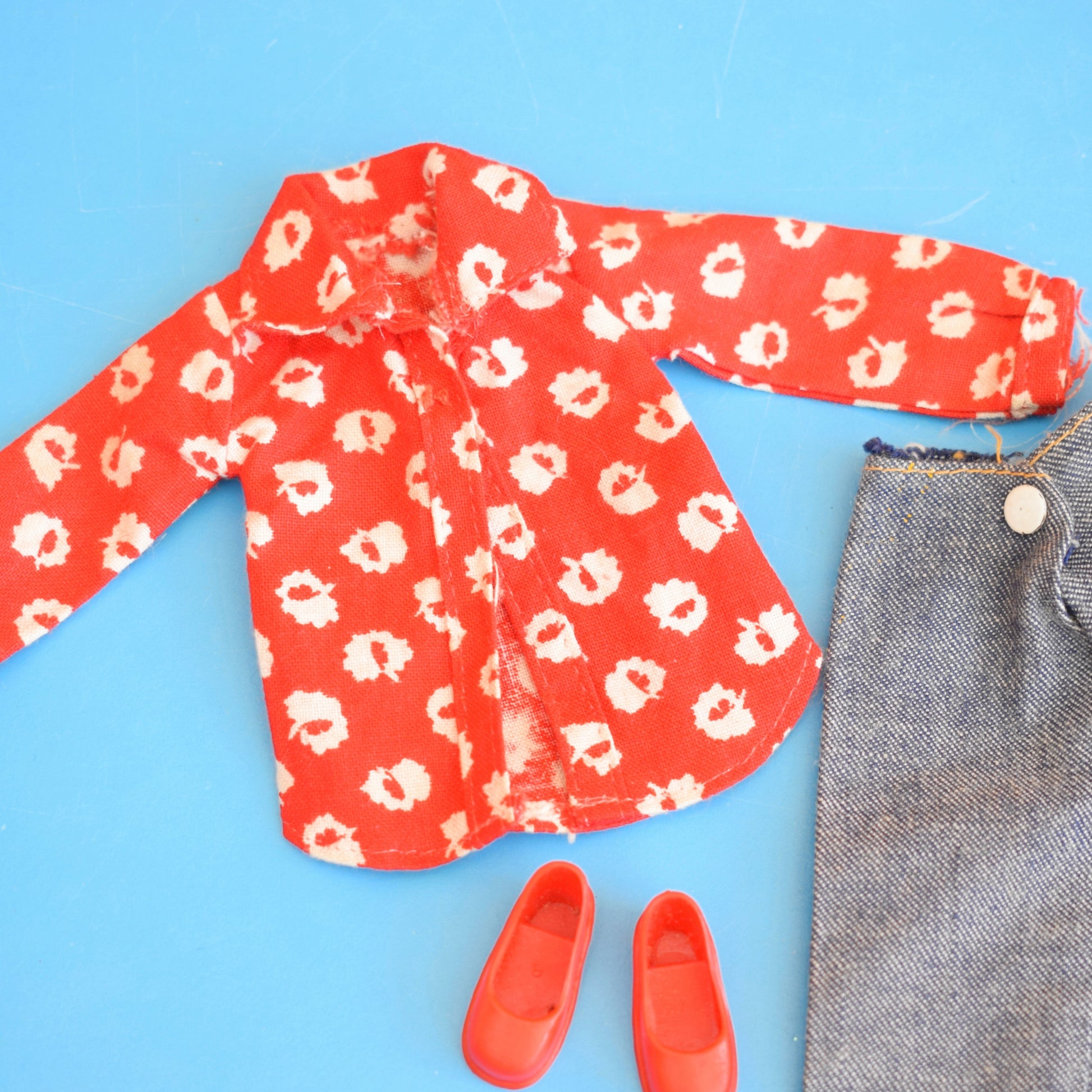 Vintage 1970s Sindy Doll Separates Outfit- Red Shirt & Jeans by Pineapple Retro