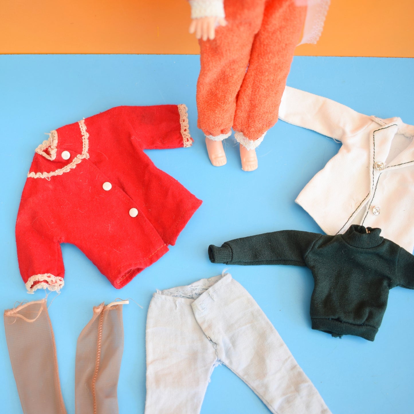 Vintage 1970s Sindy Doll Mixed Clothing Lot & Clone Doll by Pineapple Retro