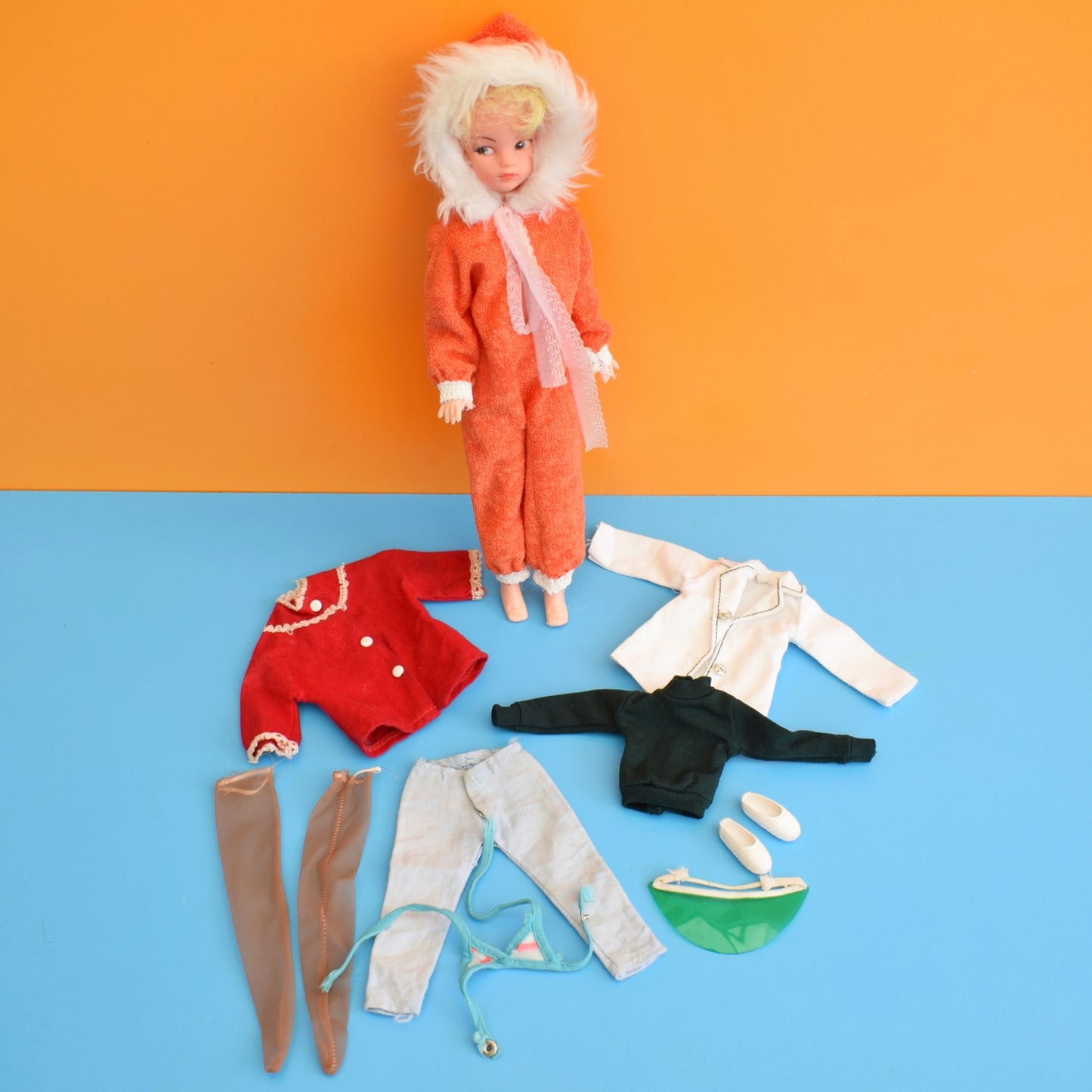 Vintage 1970s Sindy Doll Mixed Clothing Lot & Clone Doll by Pineapple Retro