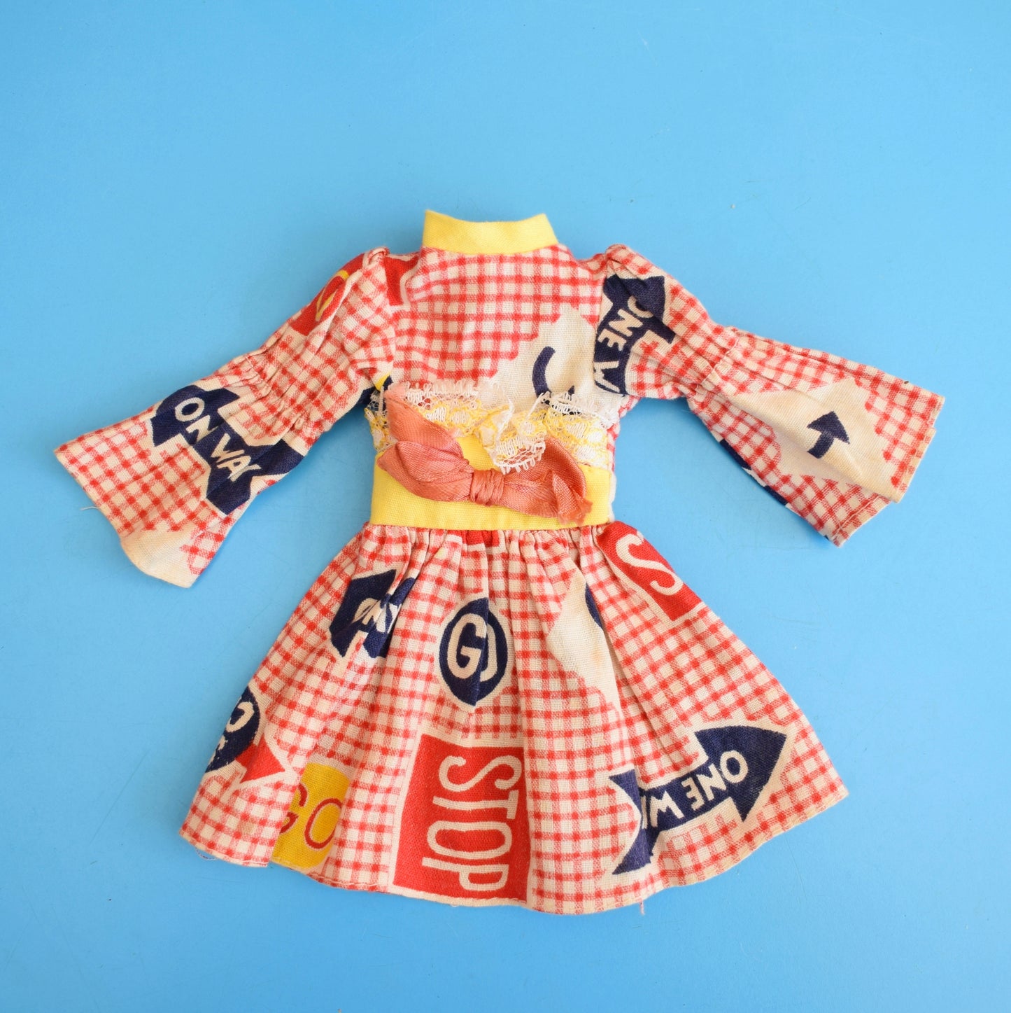 Vintage 1970s Doll Size Outfit - Faerie Glen - Checked Dress & Duffle Coat by Pineapple Retro
