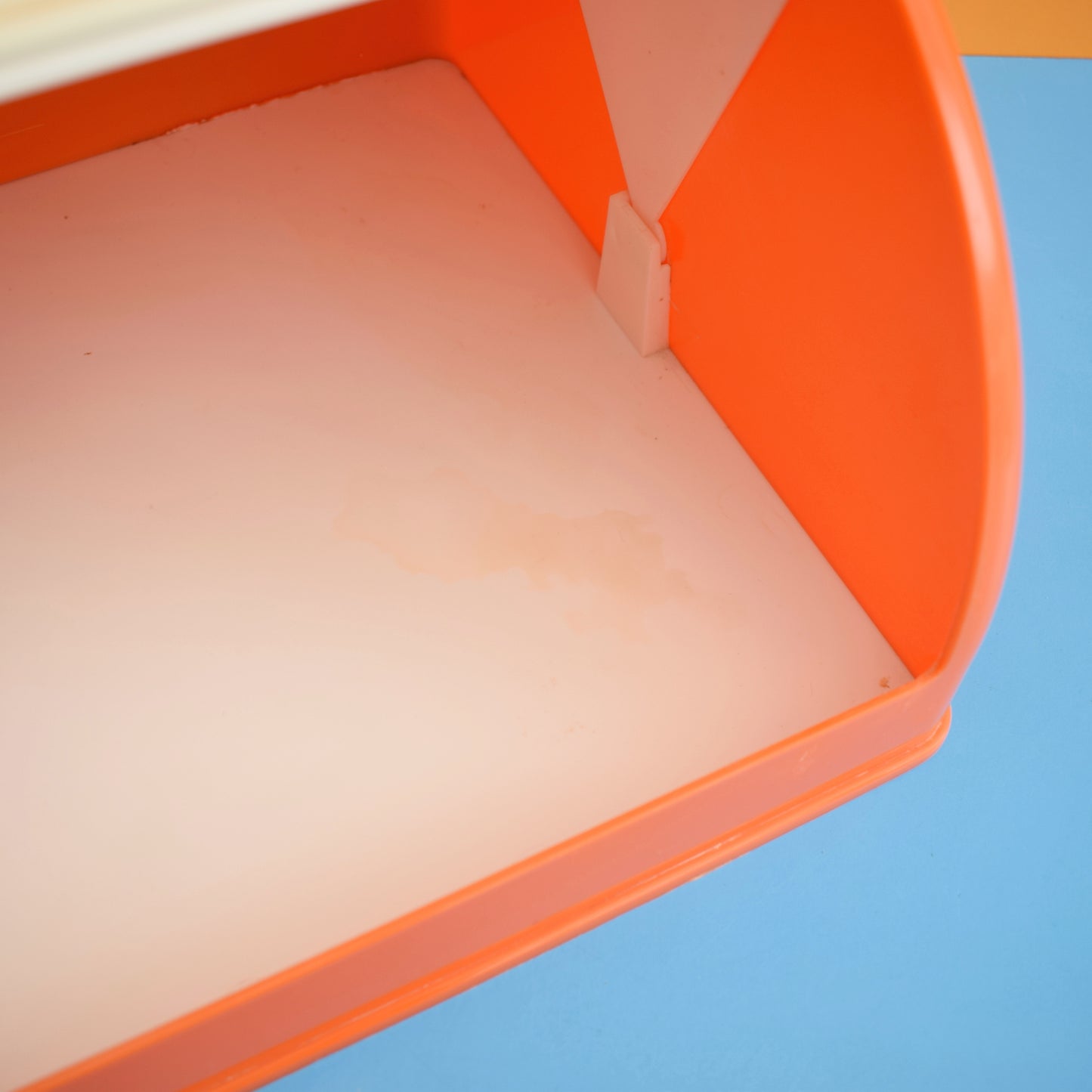 Vintage 1970s Plastic Bread Bin - Orange / Cream Roll Top by Pineapple Retro