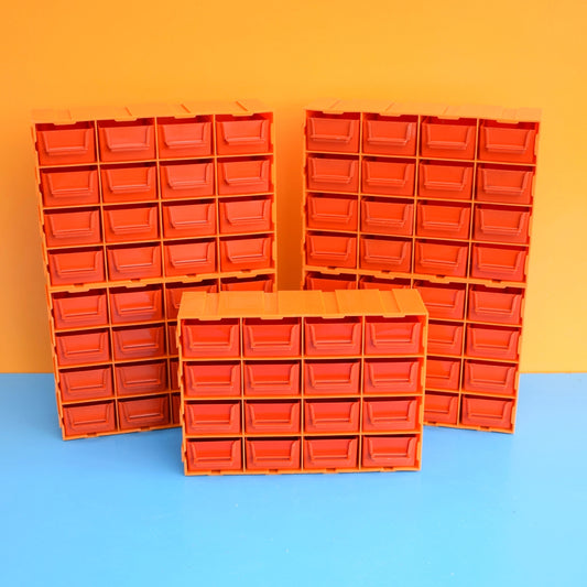 Vintage 1970s Plastic Mini Drawer Units - Hobby / Collections - Orange