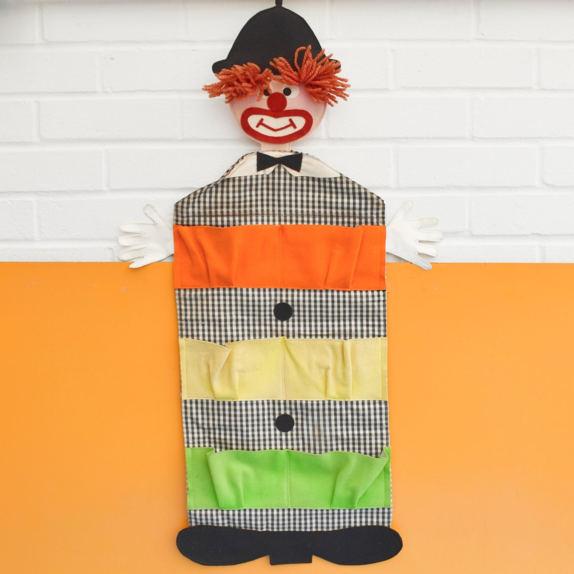 Vintage 1960s Clown Fabric Wall Tidy- Toys/ Books Etc by Pineapple Retro