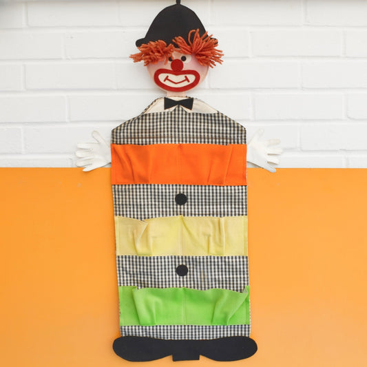 Vintage 1960s Clown Fabric Wall Tidy- Toys/ Books Etc by Pineapple Retro