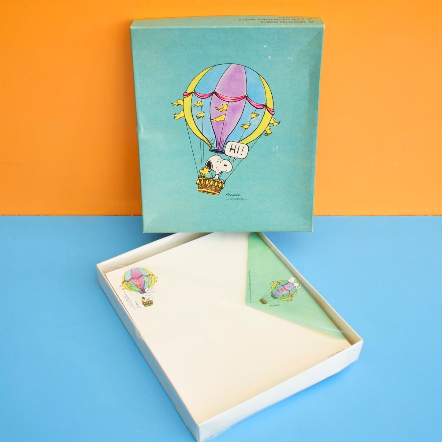 Vintage 1970s Snoopy Writing Paper Set - Hot Air Balloon