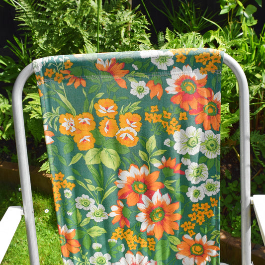 Vintage 1960s Folding Garden Chair - Flowers- Orange & Green - Pair Available by Vintage