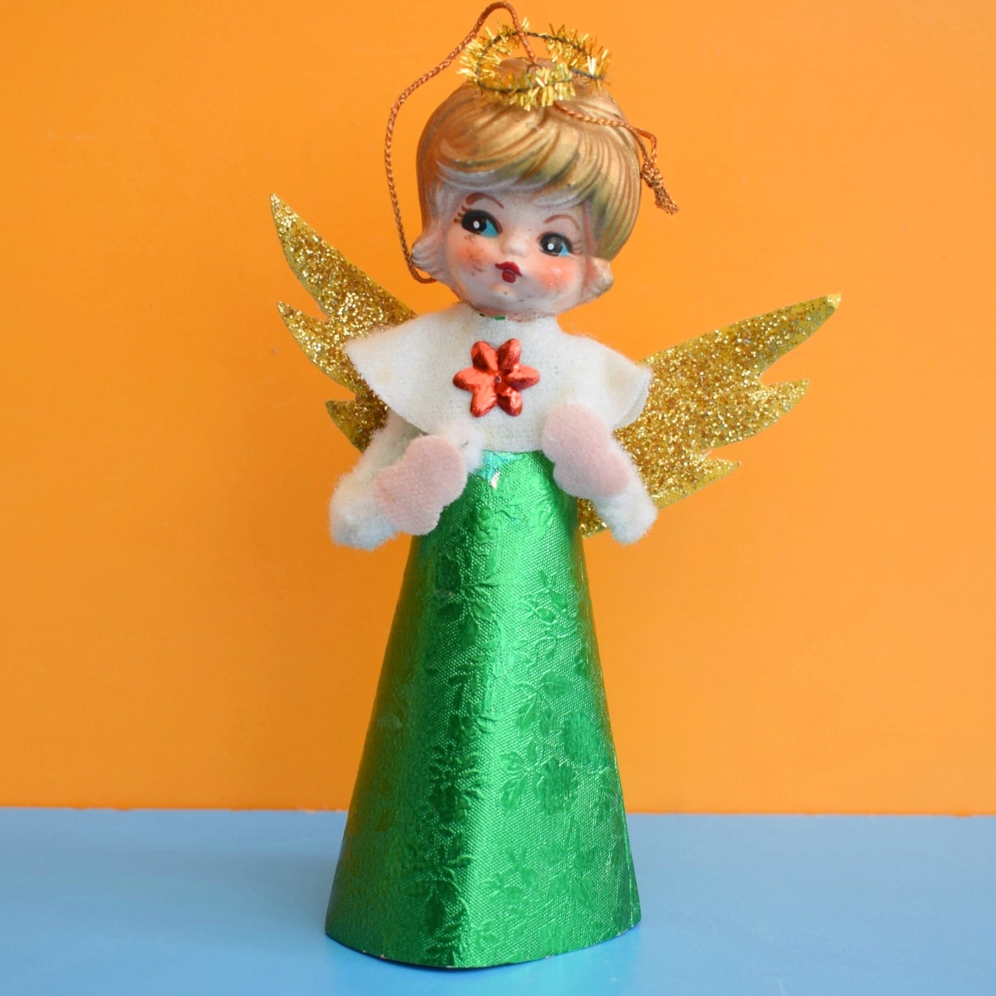 Vintage 1970s Kitsch Angel / Fairy Figure - Green Dress