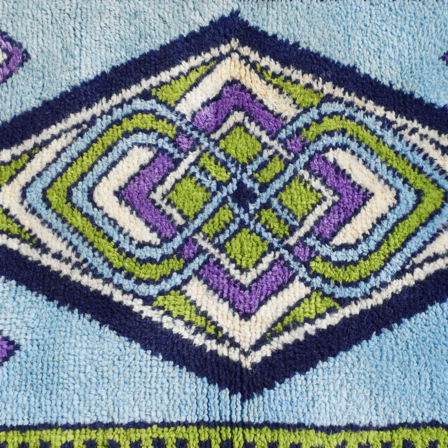 Vintage 1950s Shag Pile Rug - Blue & Purple by Pineapple Retro