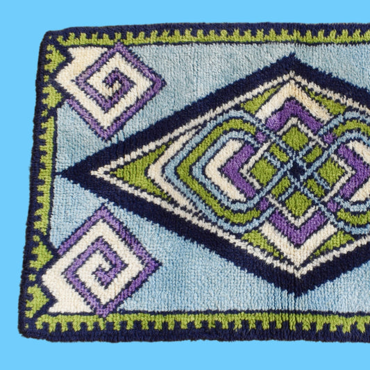 Vintage 1950s Handmade Hooked Rug - Blue & Purple by Pineapple Retro