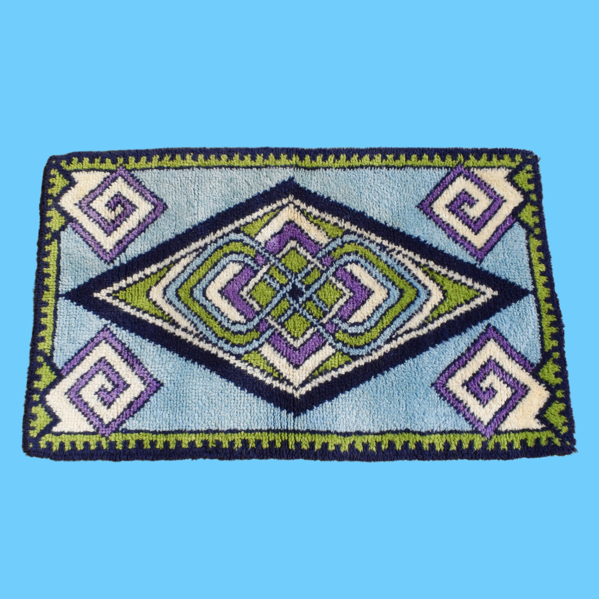 Vintage 1950s Shag Pile Rug - Blue & Purple by Pineapple Retro