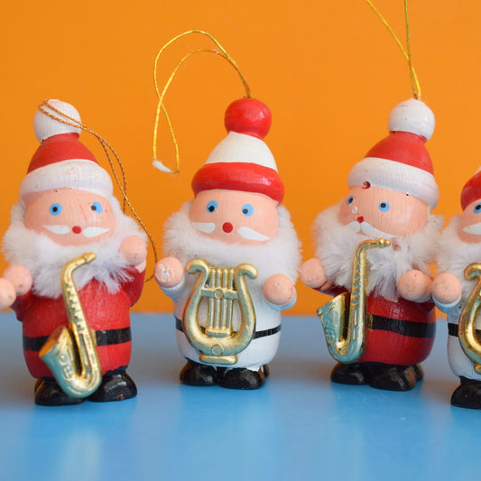Vintage 1970s Wooden Santa Band Decorations
