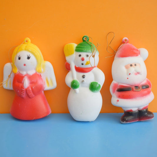 Vintage 1970s Plastic Santa, Snowman & Angel Decorations