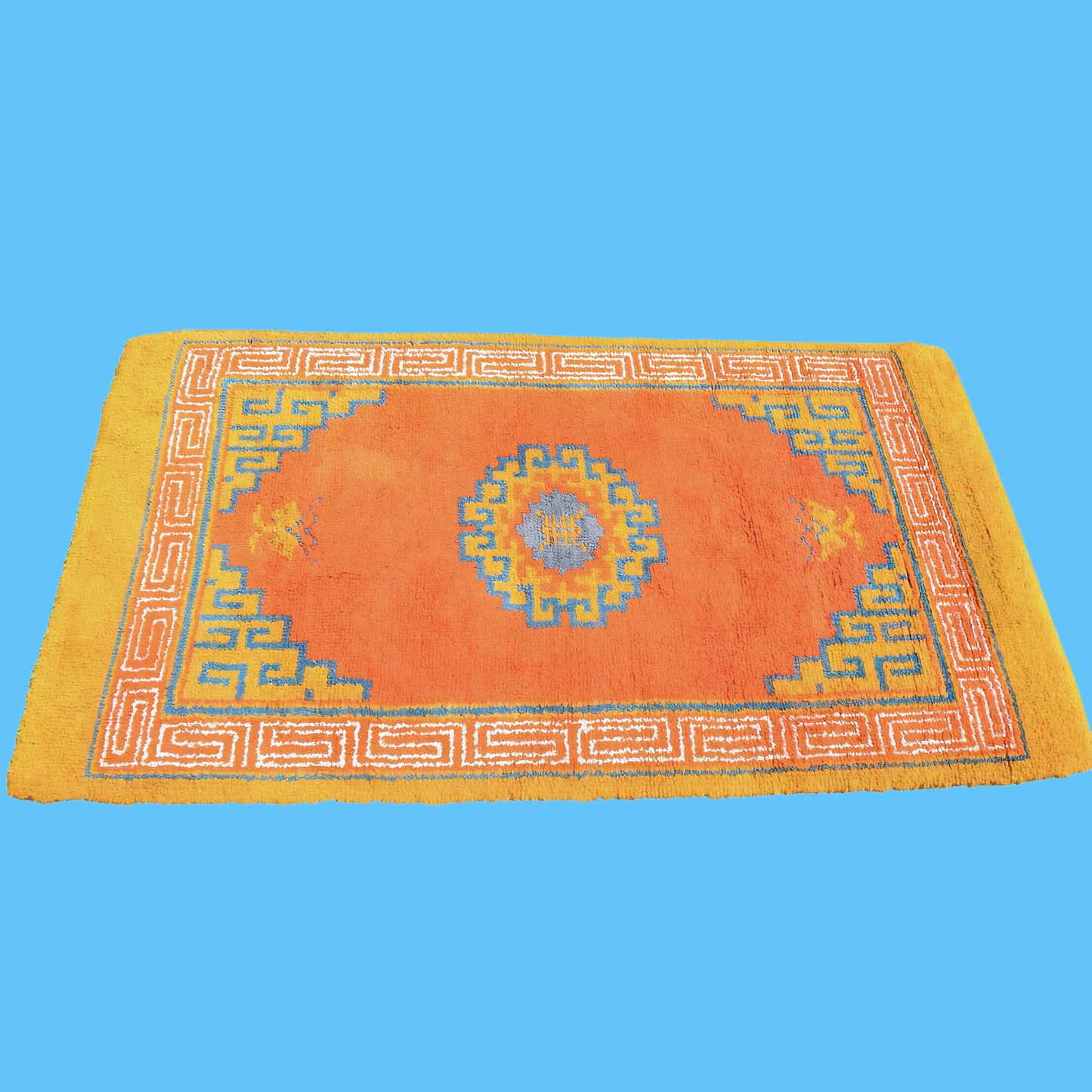 Vintage 1970s Shag Pile Rug - Geometric Orange - Large by Pineapple Retro