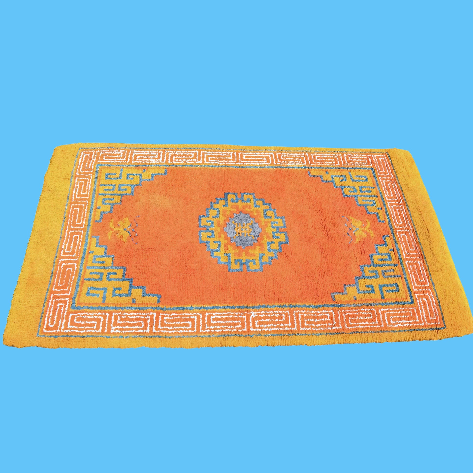 Vintage 1970s Shag Pile Rug - Geometric Orange - Large by Pineapple Retro